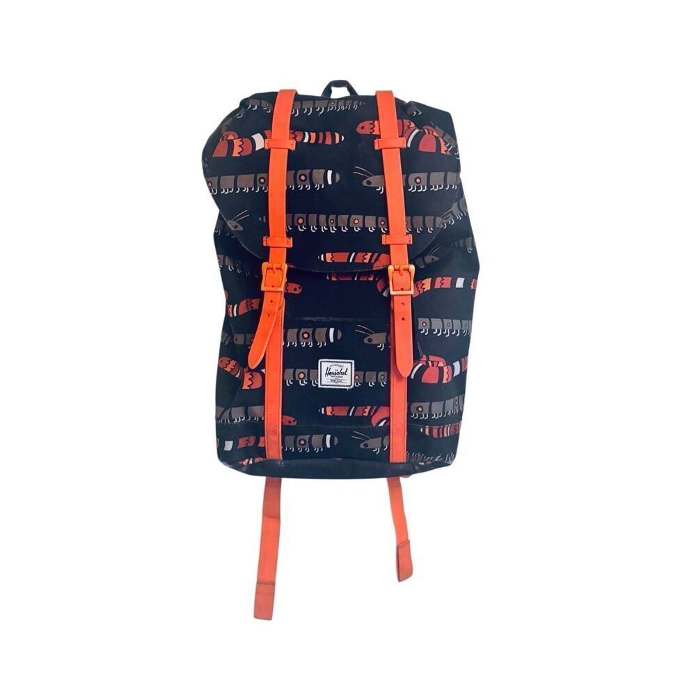 Herschel Supply Co Caterpillar Print Backpack Little America Style Black Orange